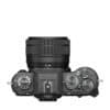 Fujifilm X-T50 mit XC 15-45mm Objektiv in anthrazitgrau, Oberansicht.